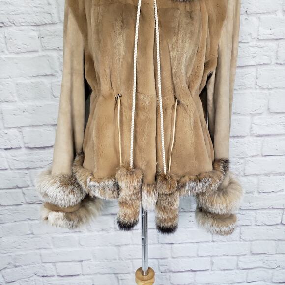 Karen Rizzi Brown Mink Fur Coat Suede Sleeves Drawstring Waist Fits a S/M - Picture 8 of 12